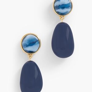NWT Talbots Refined Oval Navy Blue Gold Drop Resin Earrings